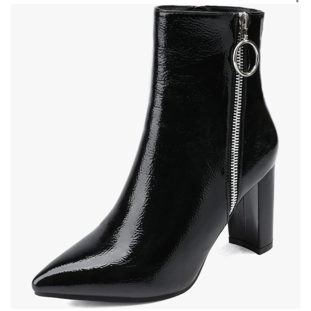DREAM‎ Women Chunky Heel Ankle Booties Pointed Toe Short Boots Sz 9 black patent